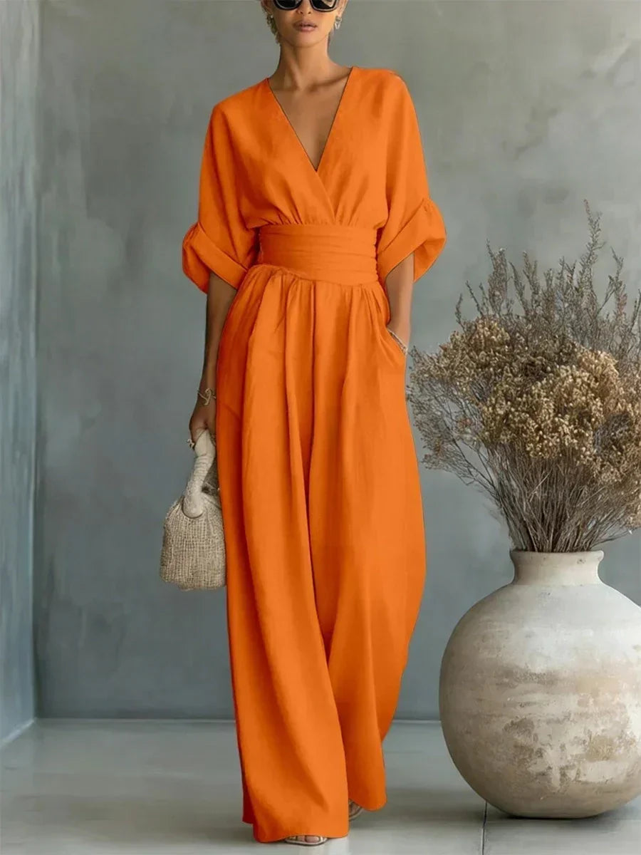 Capella V-Neck High Waist Wide Leg Jumpsuit