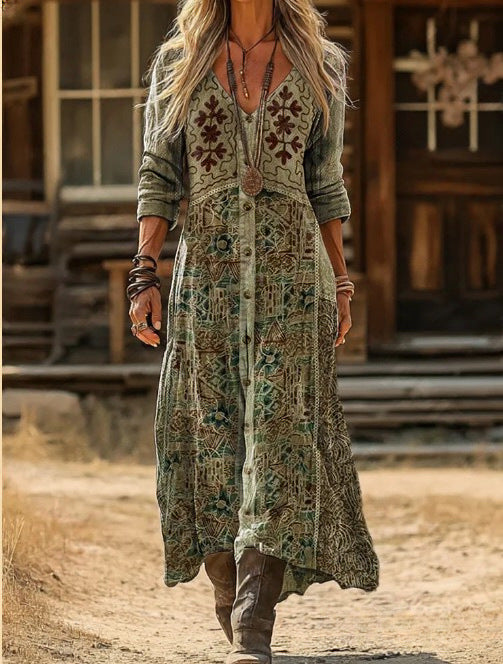 Maribel Vintage Botanical Maxi Dress