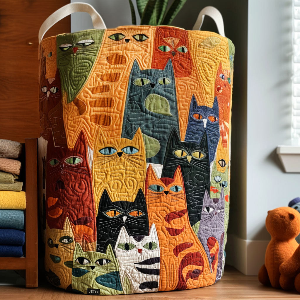 Quilted Laundry Basket with Gang of Cats