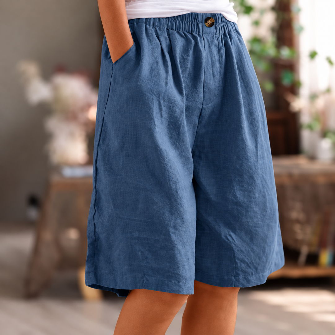 Relaxed Linen Shorts with Elastic Waist and Side Pockets