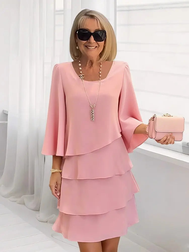 Catherine Elegant Dress with Ruffle - Rosa