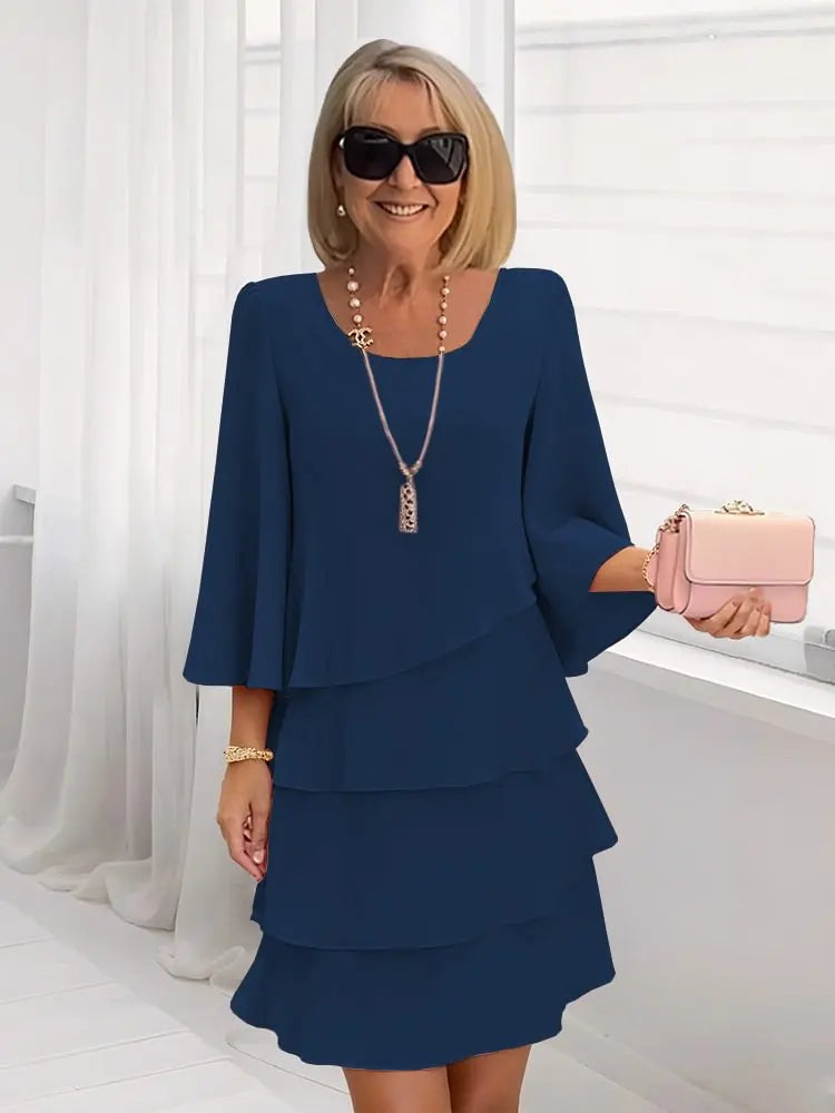 Catherine Elegant Dress with Ruffle - Blu navy