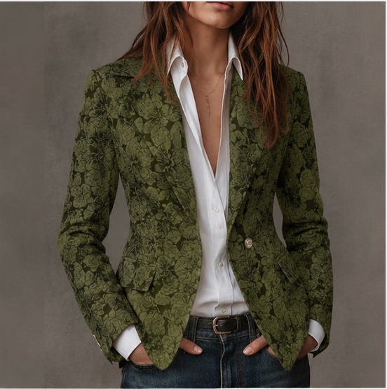 Estelle Fitted Cashmere Jacquard Blazer - Green