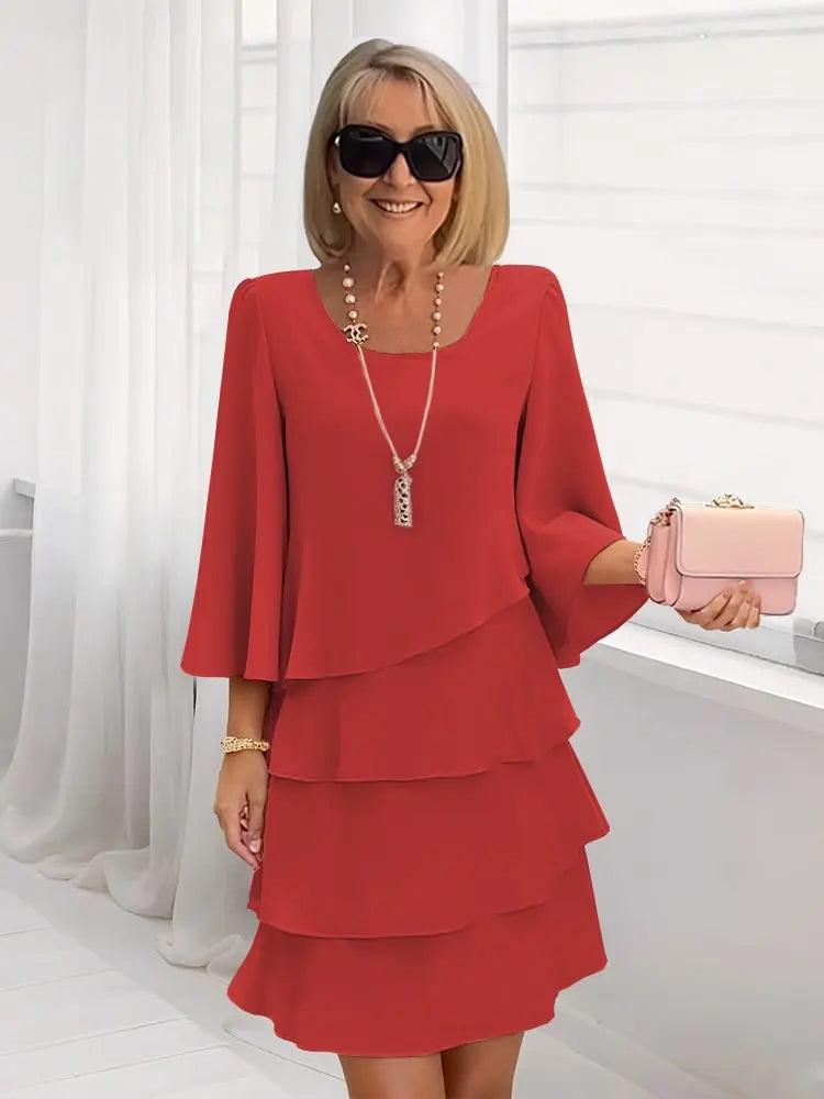 Catherine Elegant Dress with Ruffle - Rosso