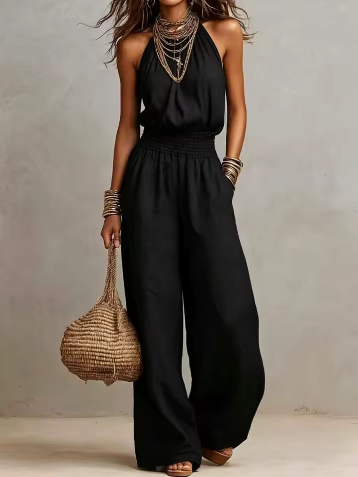 Valeria Halter Neck Wide Leg Jumpsuit