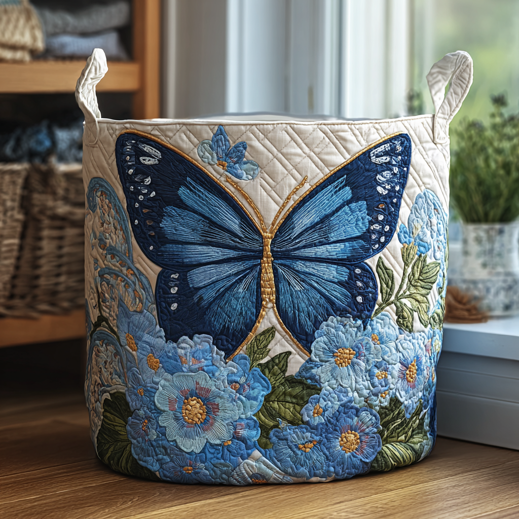 Quilted Laundry Basket with Butterflies in Flight