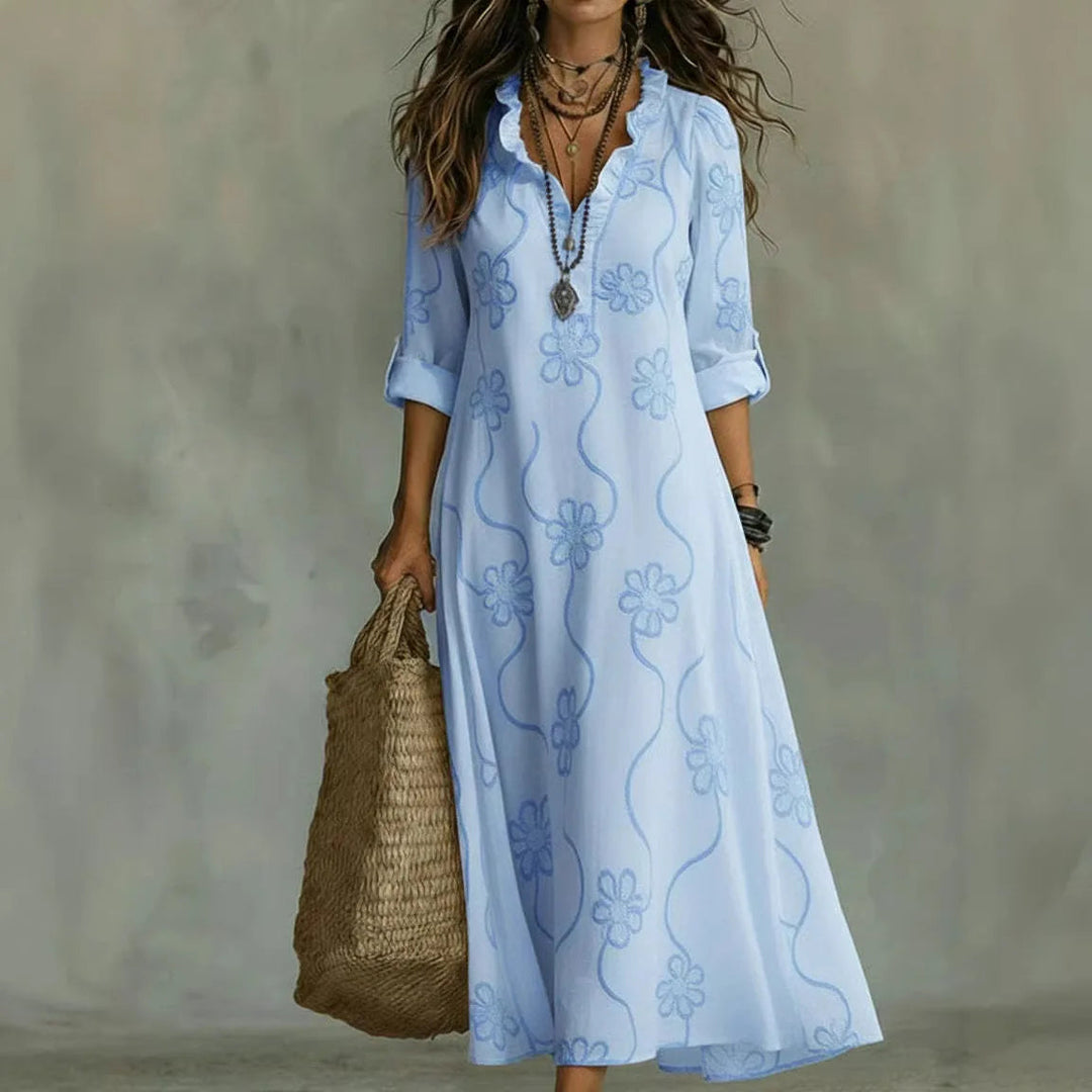 Sienna Tummy-Concealing Floral Summer Dress Sky Blue