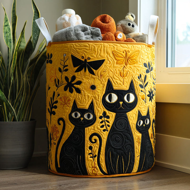 Quilted Laundry Basket with Gathered Cats