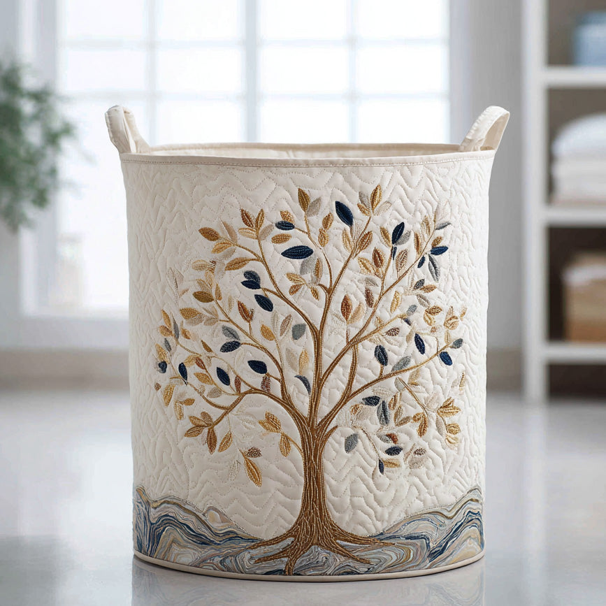Quilted Laundry Basket with Tree in Full Bloom