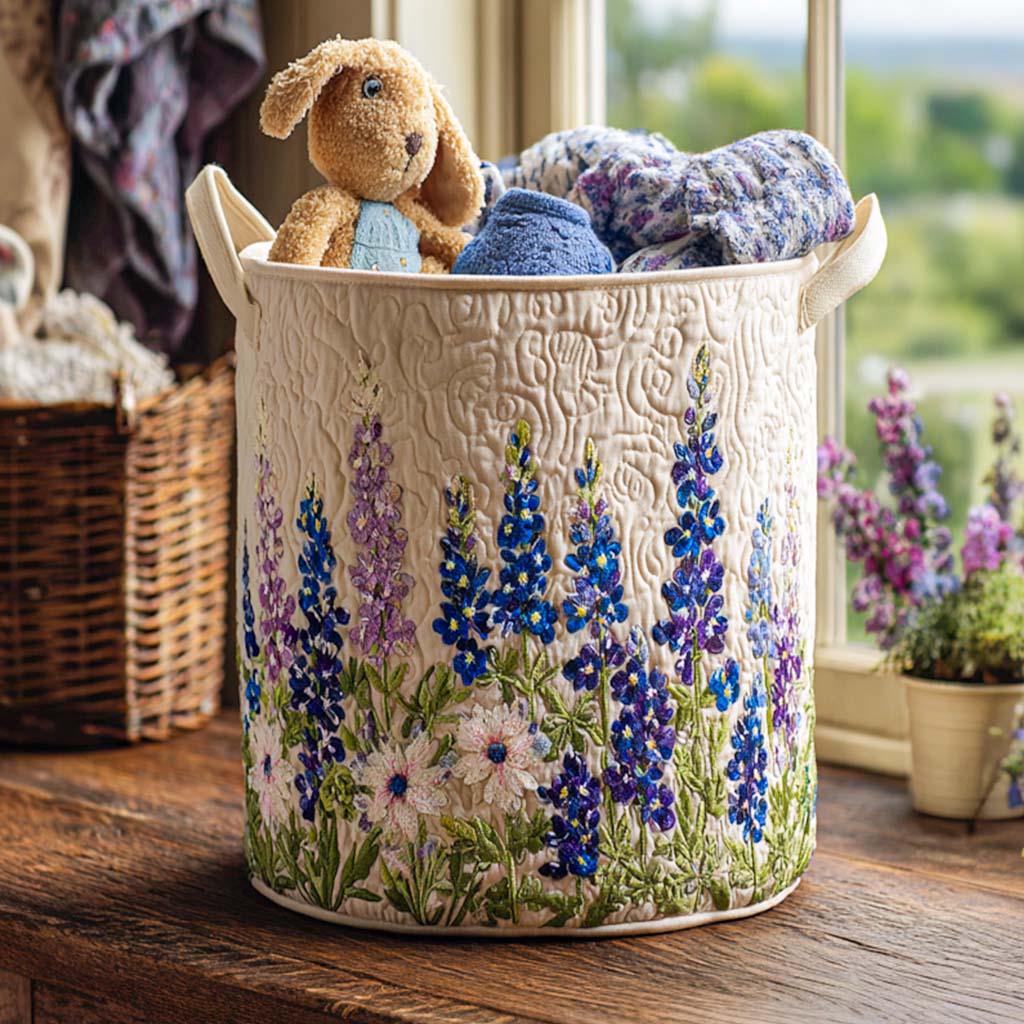 Quilted Laundry Basket with Wildflower Meadow