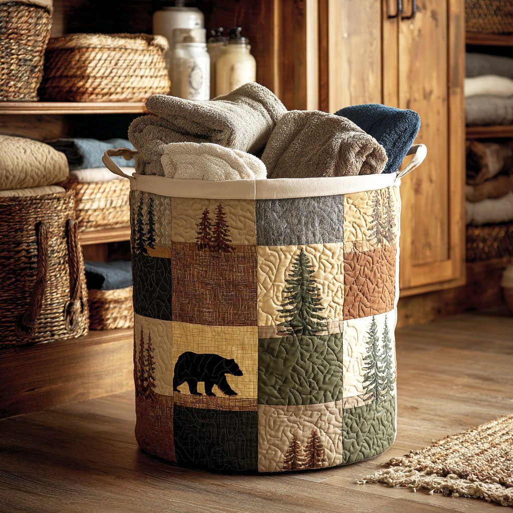 Quilted Laundry Basket with Patchwork Forest
