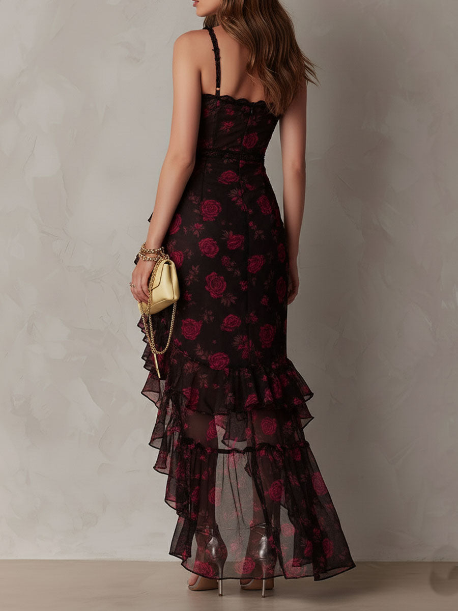 Lowe Floral Ruched Ruffle Hem Dress - detail