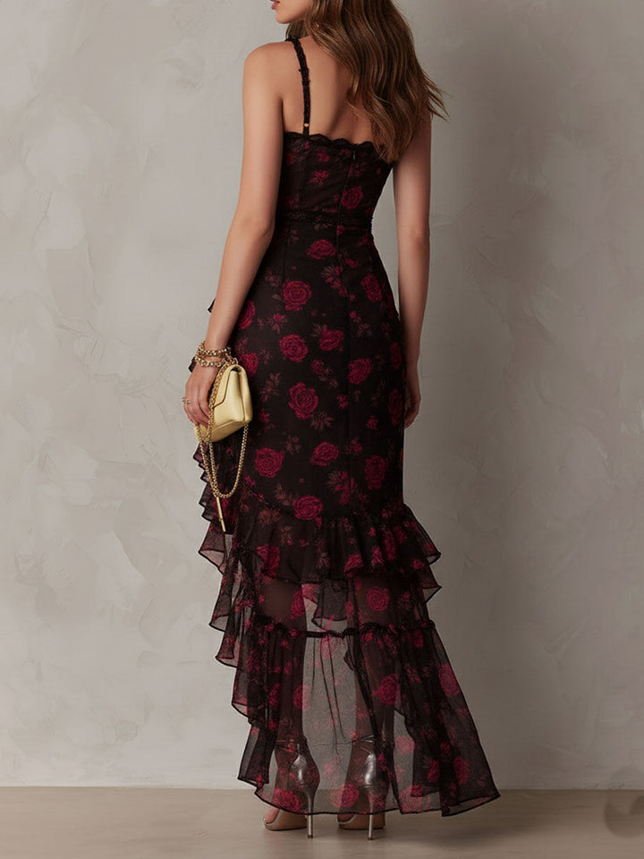 Lowe Floral Ruched Ruffle Hem Dress - detail