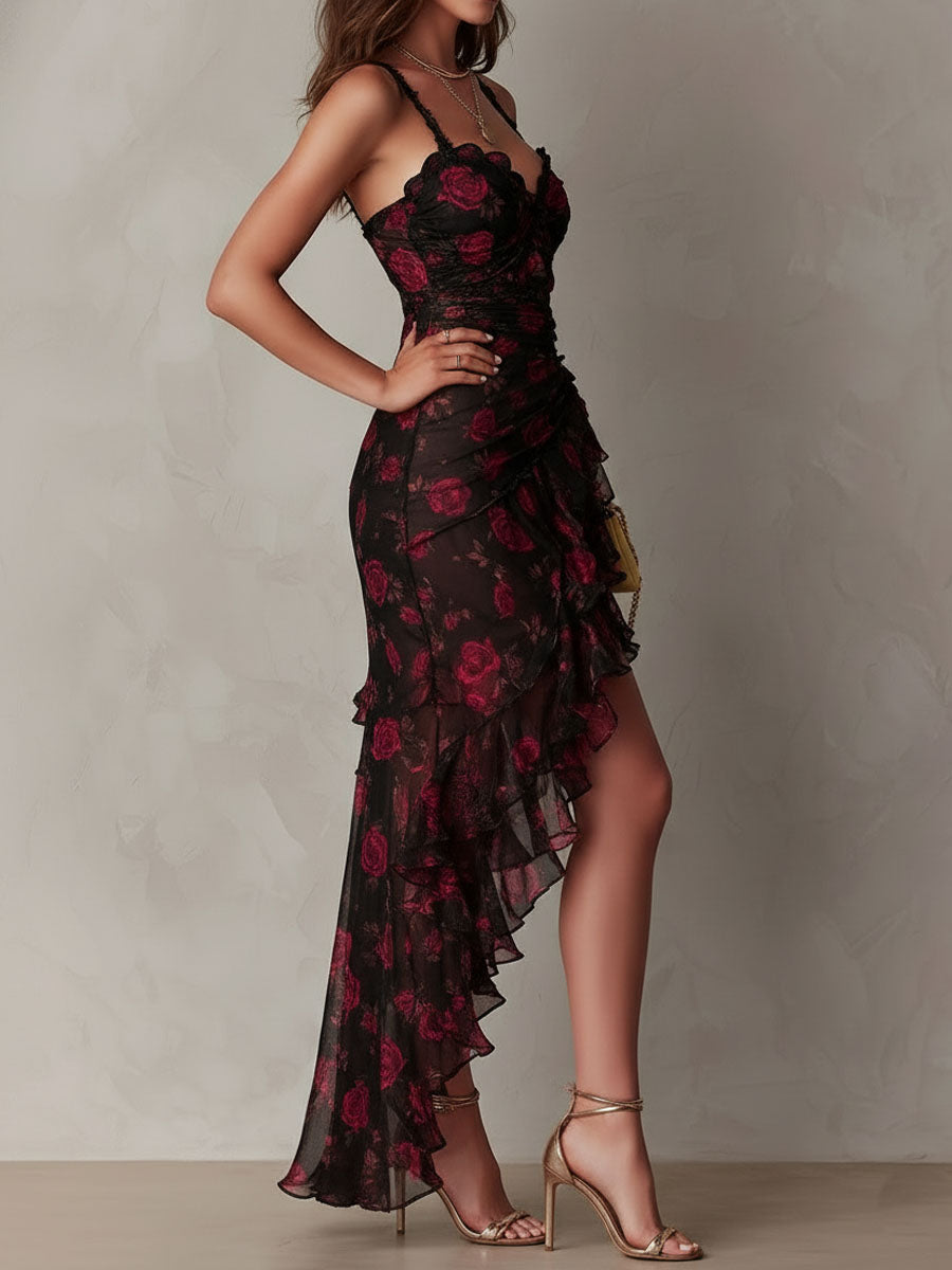 Lowe Floral Ruched Ruffle Hem Dress - detail