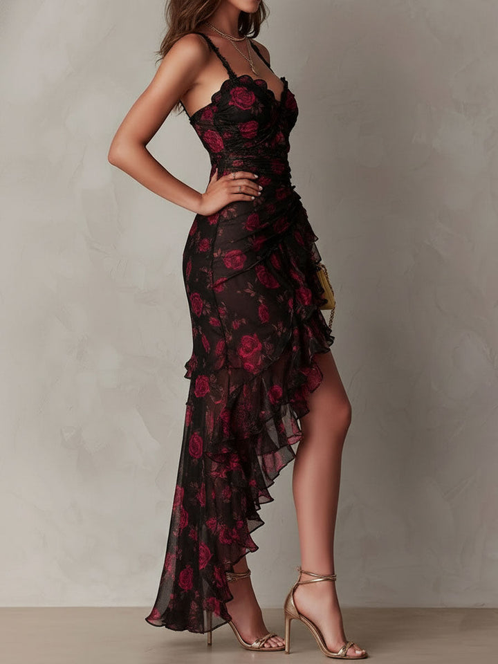 Lowe Floral Ruched Ruffle Hem Dress - detail