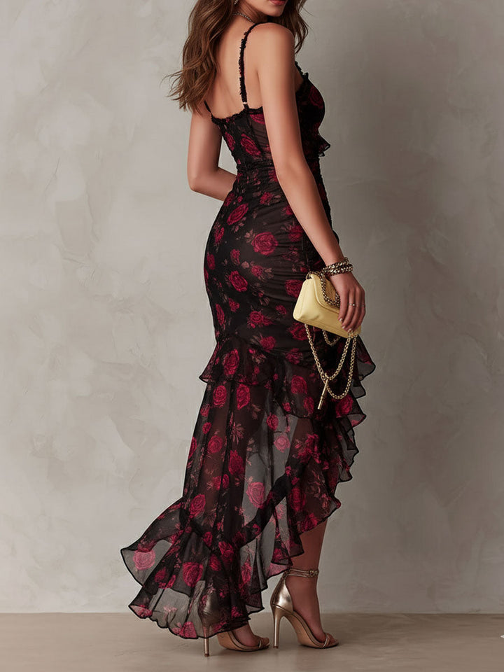 Lowe Floral Ruched Ruffle Hem Dress - detail