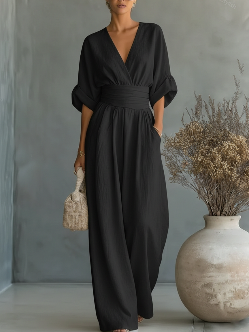 Capella V-Neck High Waist Wide Leg Jumpsuit