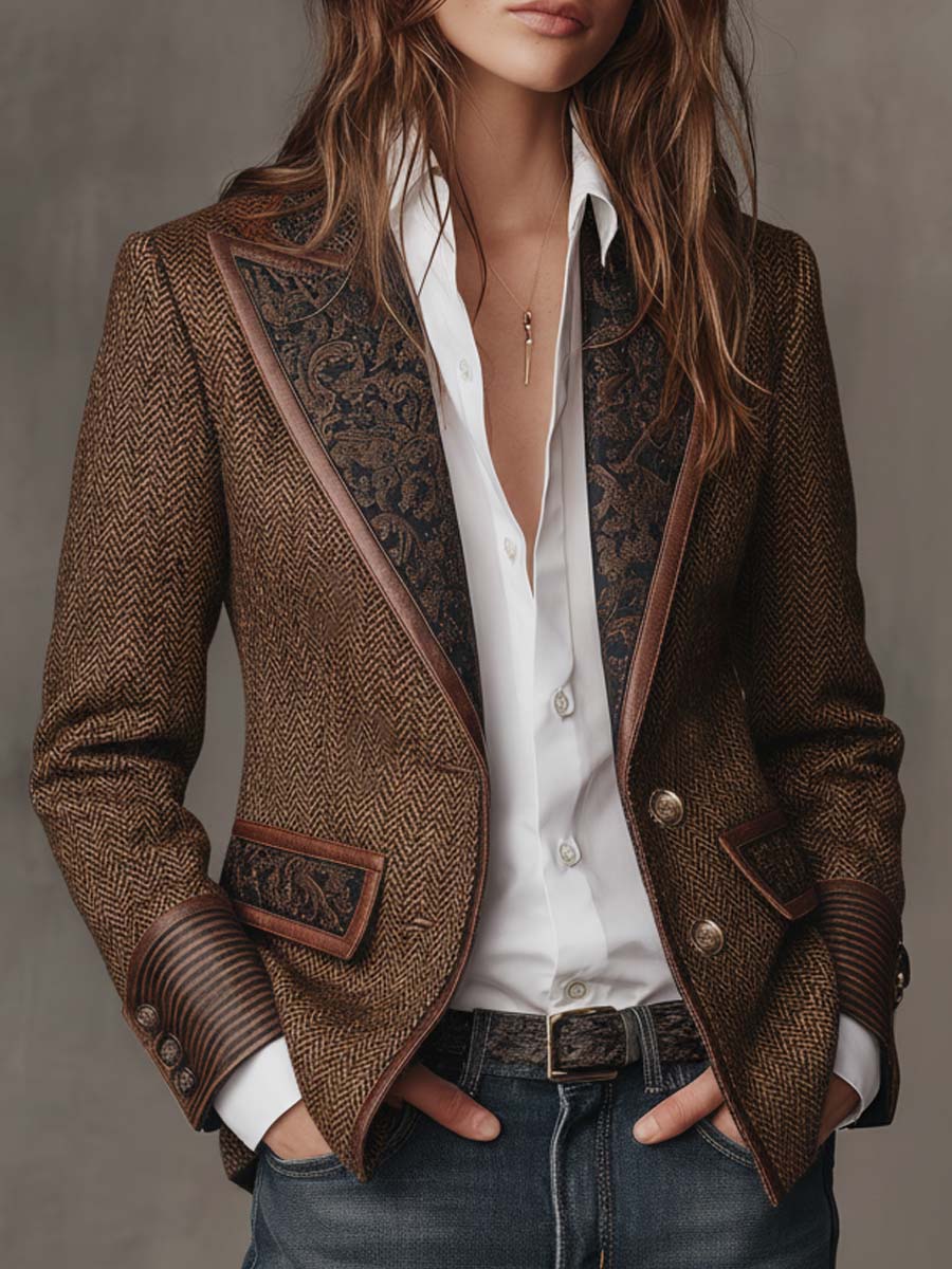 Gisèle Blazer with Chevron Print Panels