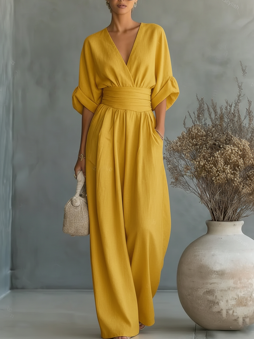 Capella V-Neck High Waist Wide Leg Jumpsuit