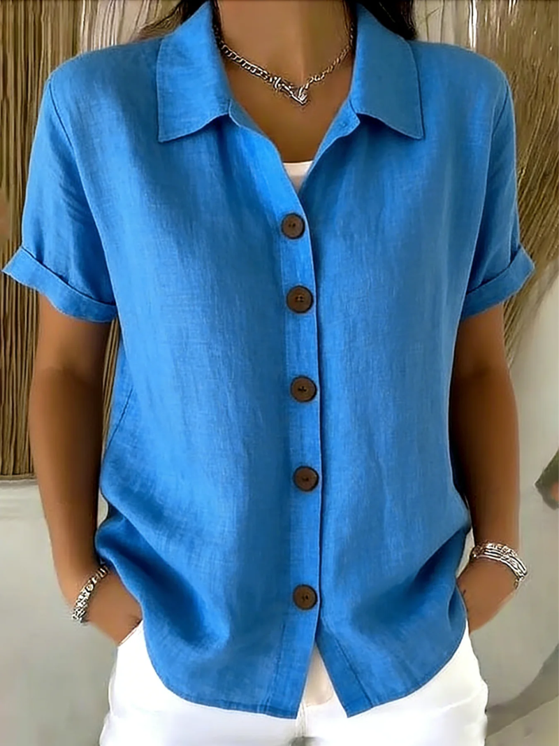 Aurelia Classic Button-Up Shirt - front view, blue