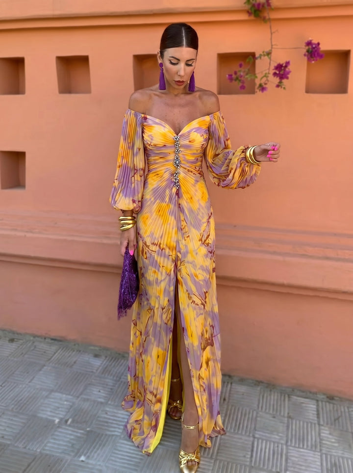 Bela Yellow Floral Plunge Maxi Dress