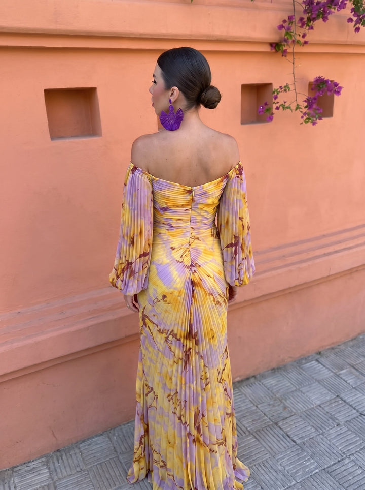 Bela Yellow Floral Plunge Maxi Dress