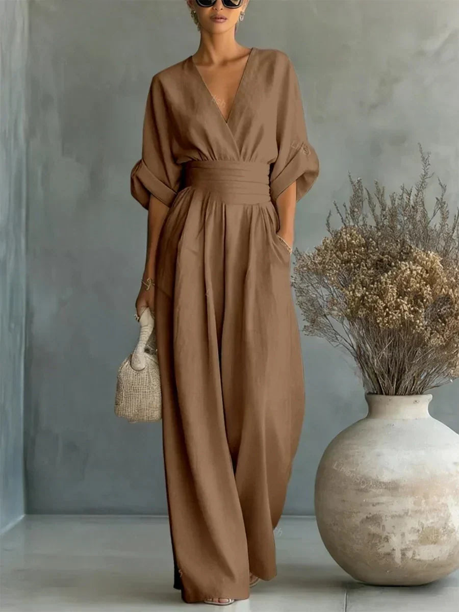 Capella V-Neck High Waist Wide Leg Jumpsuit