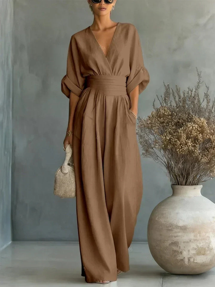 Capella V-Neck High Waist Wide Leg Jumpsuit