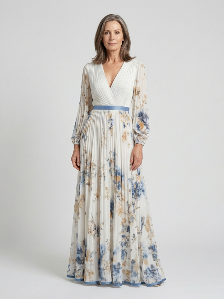 Lavinia Long Sleeve V Neck Floral Maxi Dress