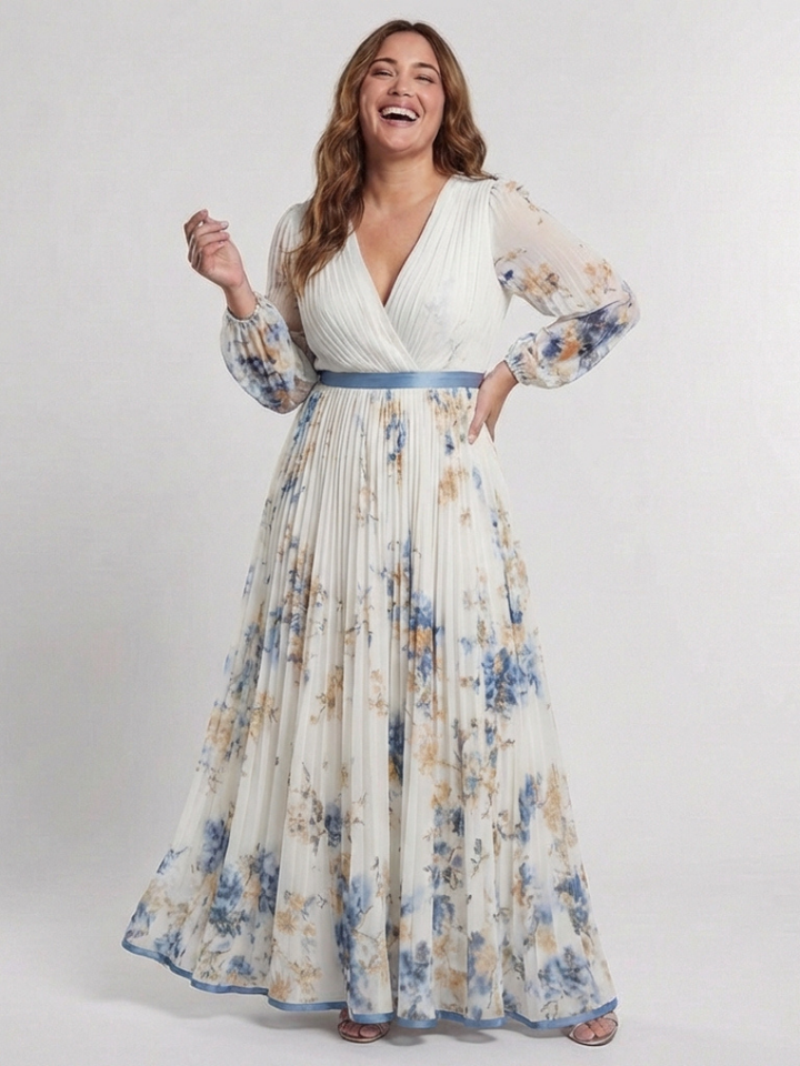 Lavinia Long Sleeve V Neck Floral Maxi Dress