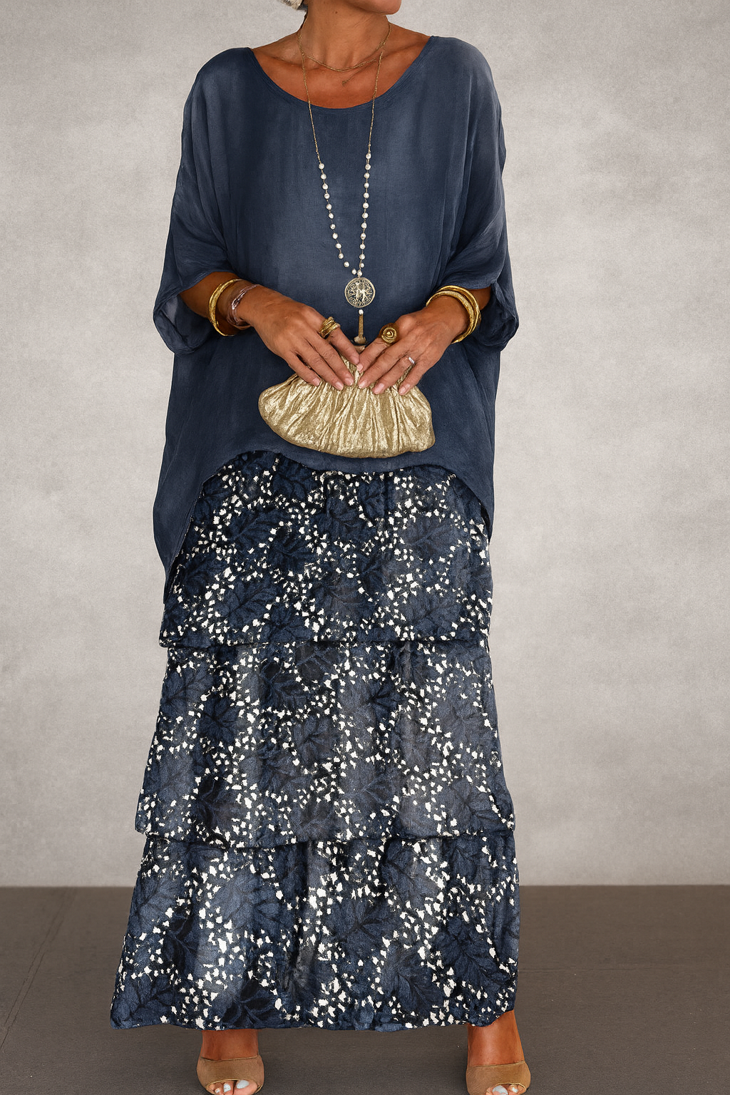 Janet Tiered Chiffon Maxi Dress with Flutter Sleeves