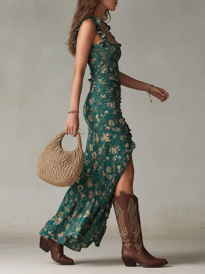 Zara Boho Floral Maxi Dress with Side Slit