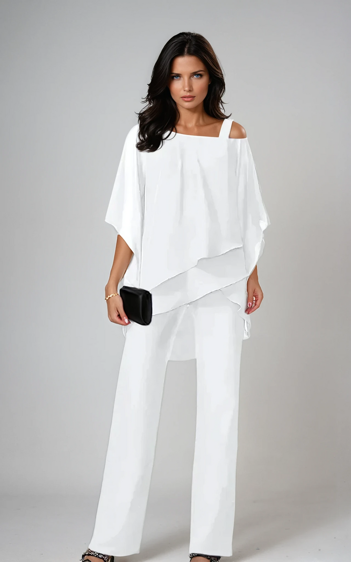 Lucie Flowy Poncho Top and Straight Leg Pants Set