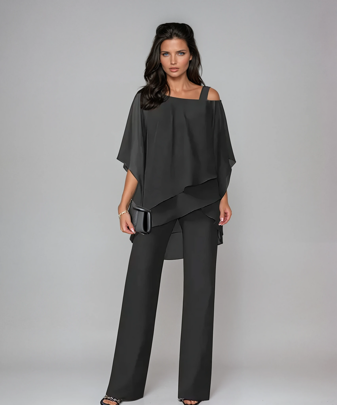 Lucie Flowy Poncho Top and Straight Leg Pants Set