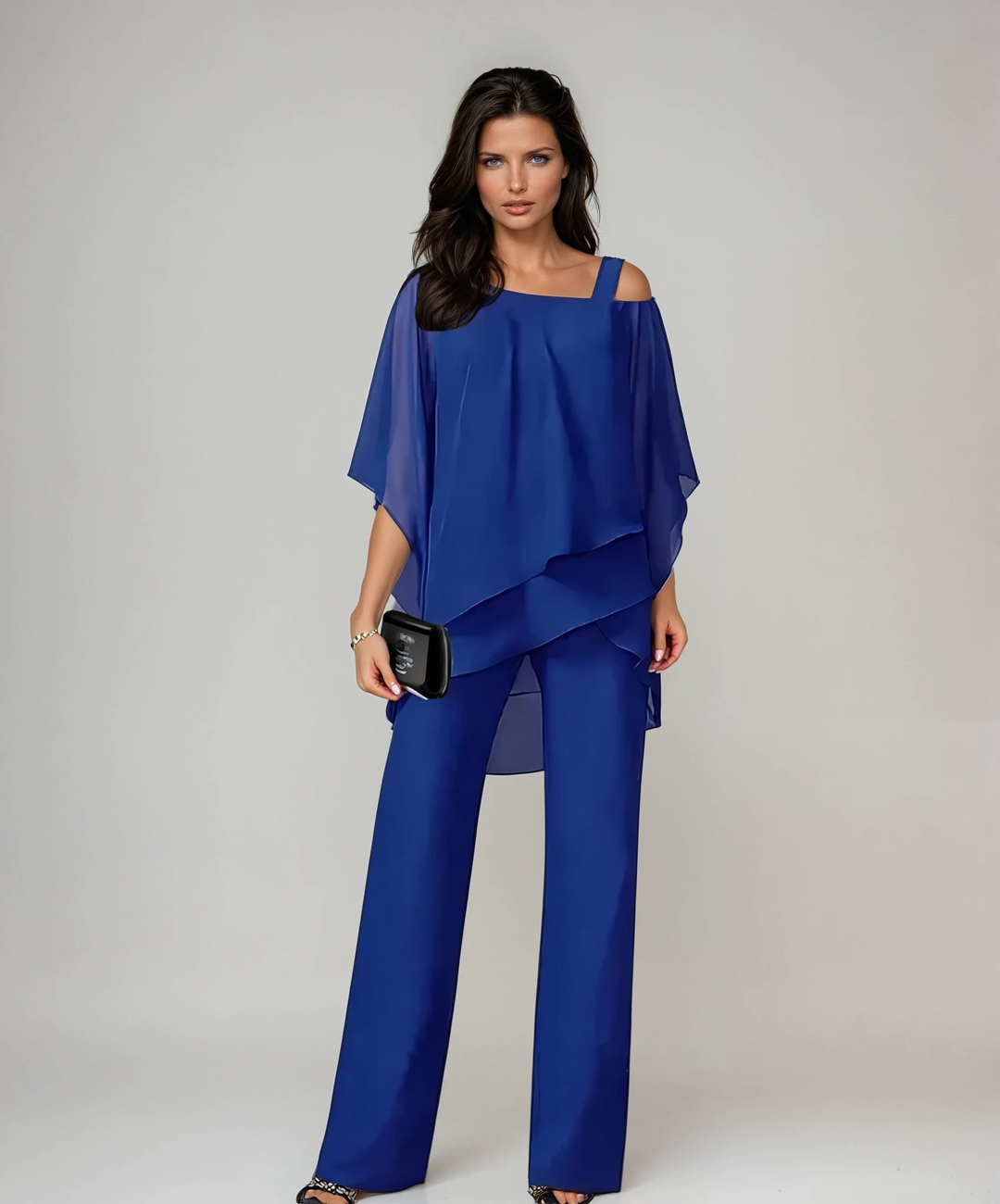 Lucie Flowy Poncho Top and Straight Leg Pants Set