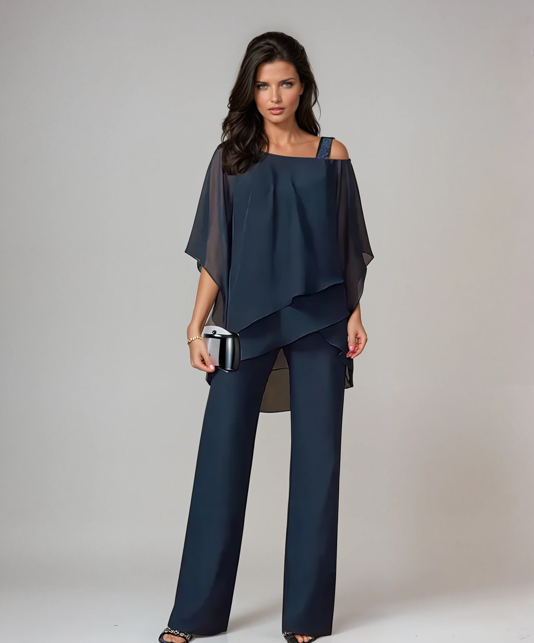 Lucie Flowy Poncho Top and Straight Leg Pants Set