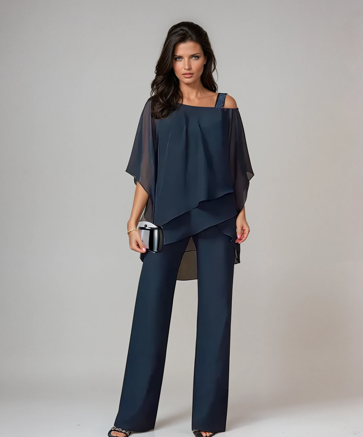 Lucie Flowy Poncho Top and Straight Leg Pants Set