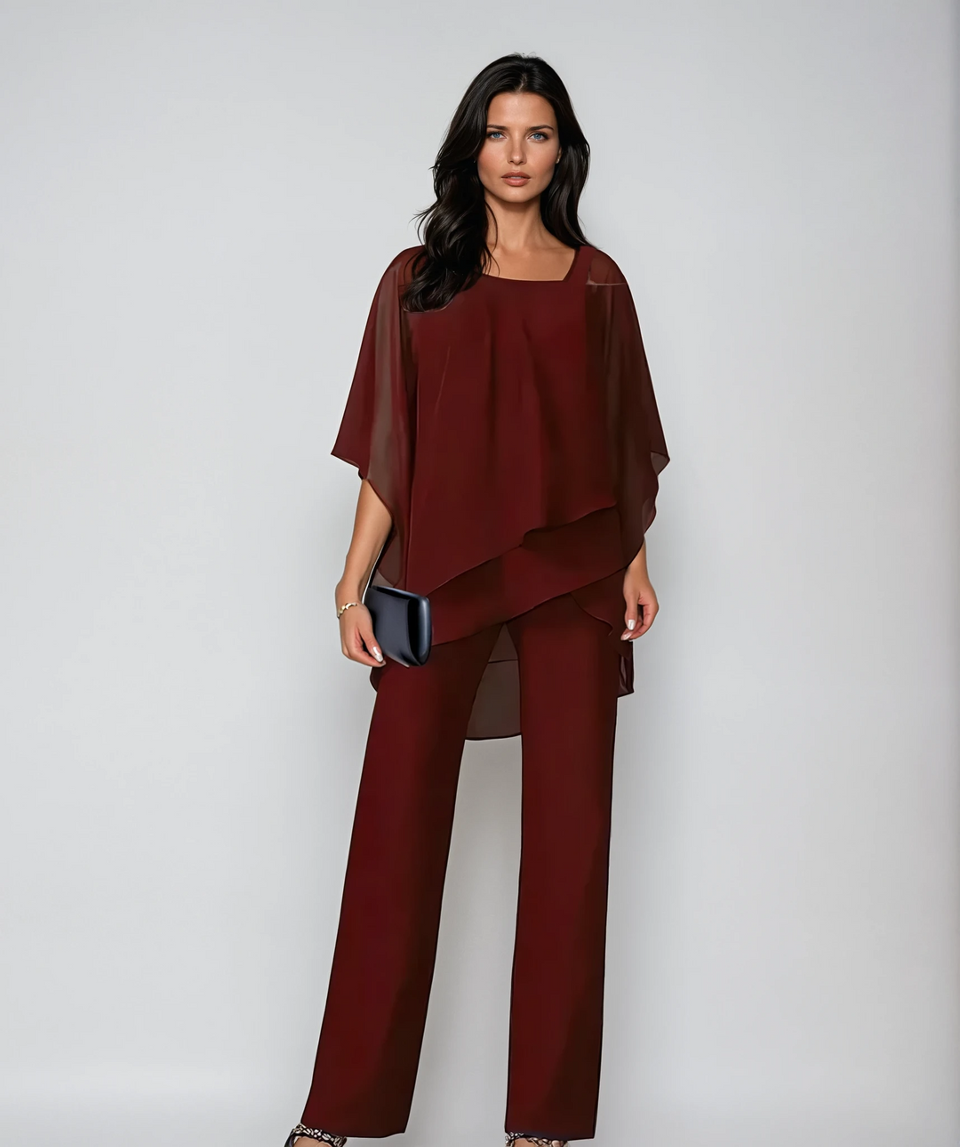 Lucie Flowy Poncho Top and Straight Leg Pants Set