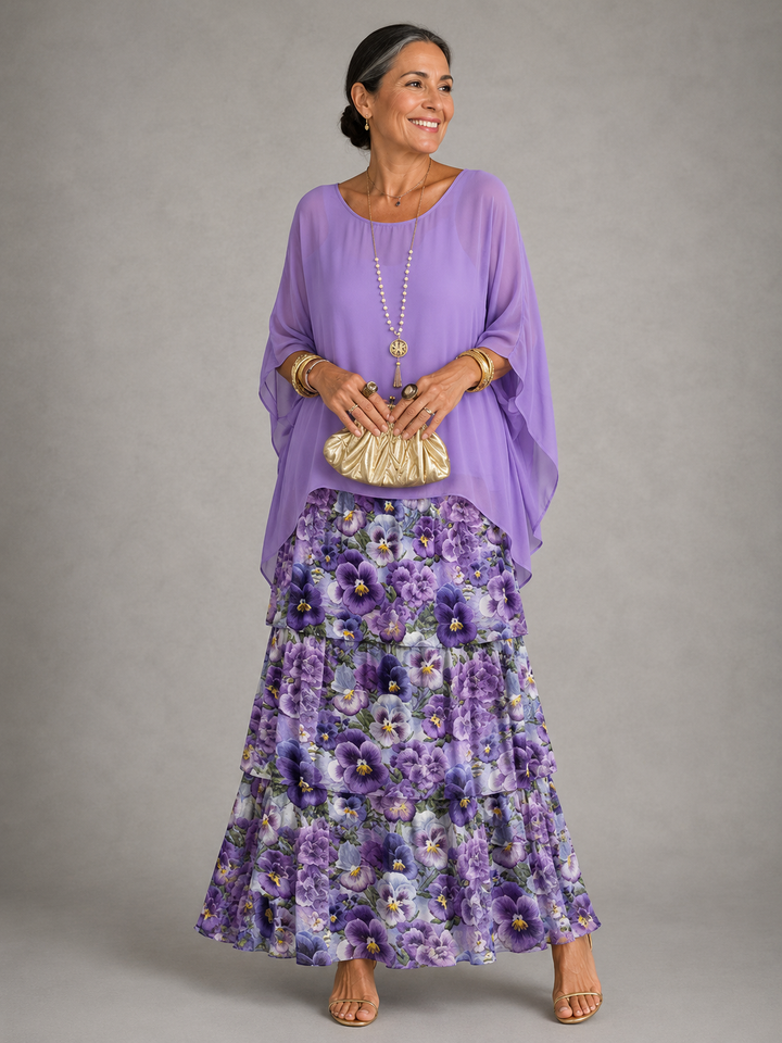 Janet Tiered Chiffon Maxi Dress with Flutter Sleeves