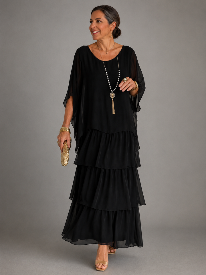 Janet Tiered Chiffon Maxi Dress with Flutter Sleeves