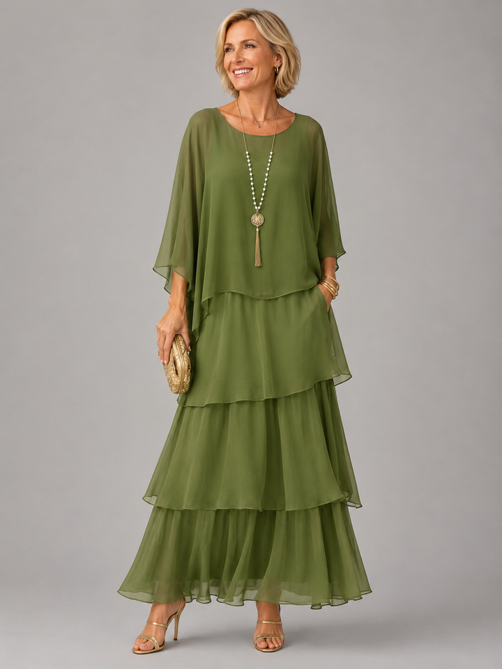 Janet Tiered Chiffon Maxi Dress with Flutter Sleeves