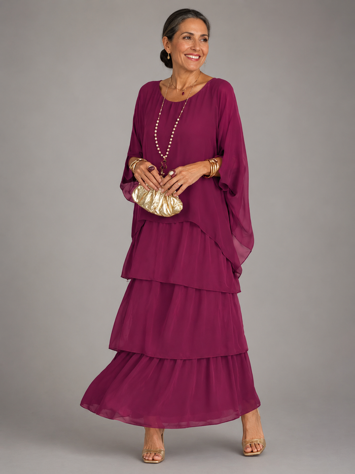 Janet Tiered Chiffon Maxi Dress with Flutter Sleeves