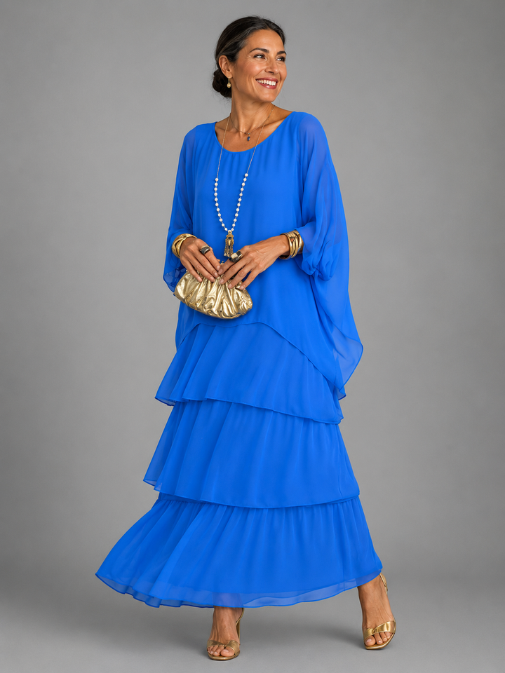 Janet Tiered Chiffon Maxi Dress with Flutter Sleeves