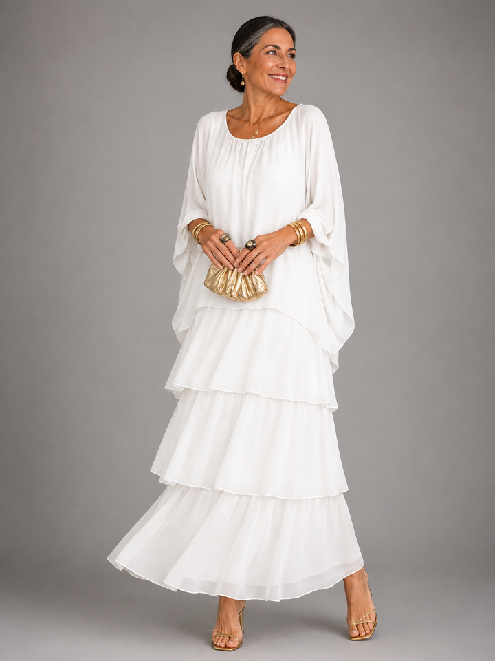 Janet Tiered Chiffon Maxi Dress with Flutter Sleeves