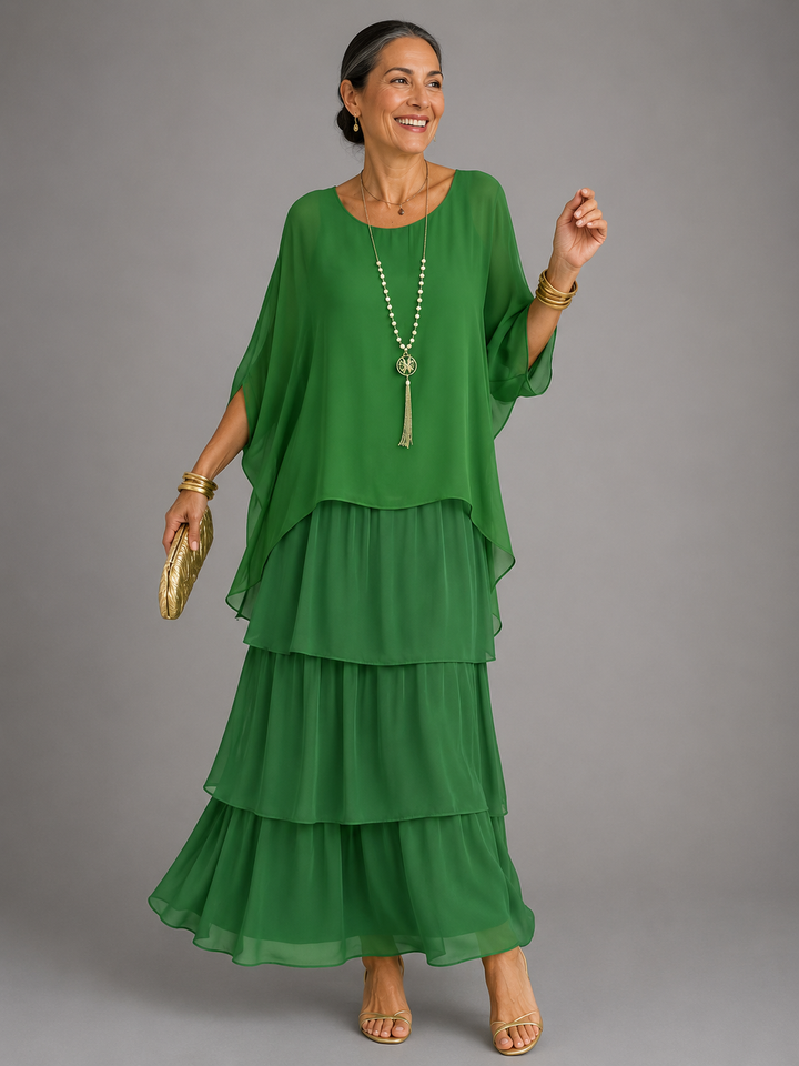 Janet Tiered Chiffon Maxi Dress with Flutter Sleeves