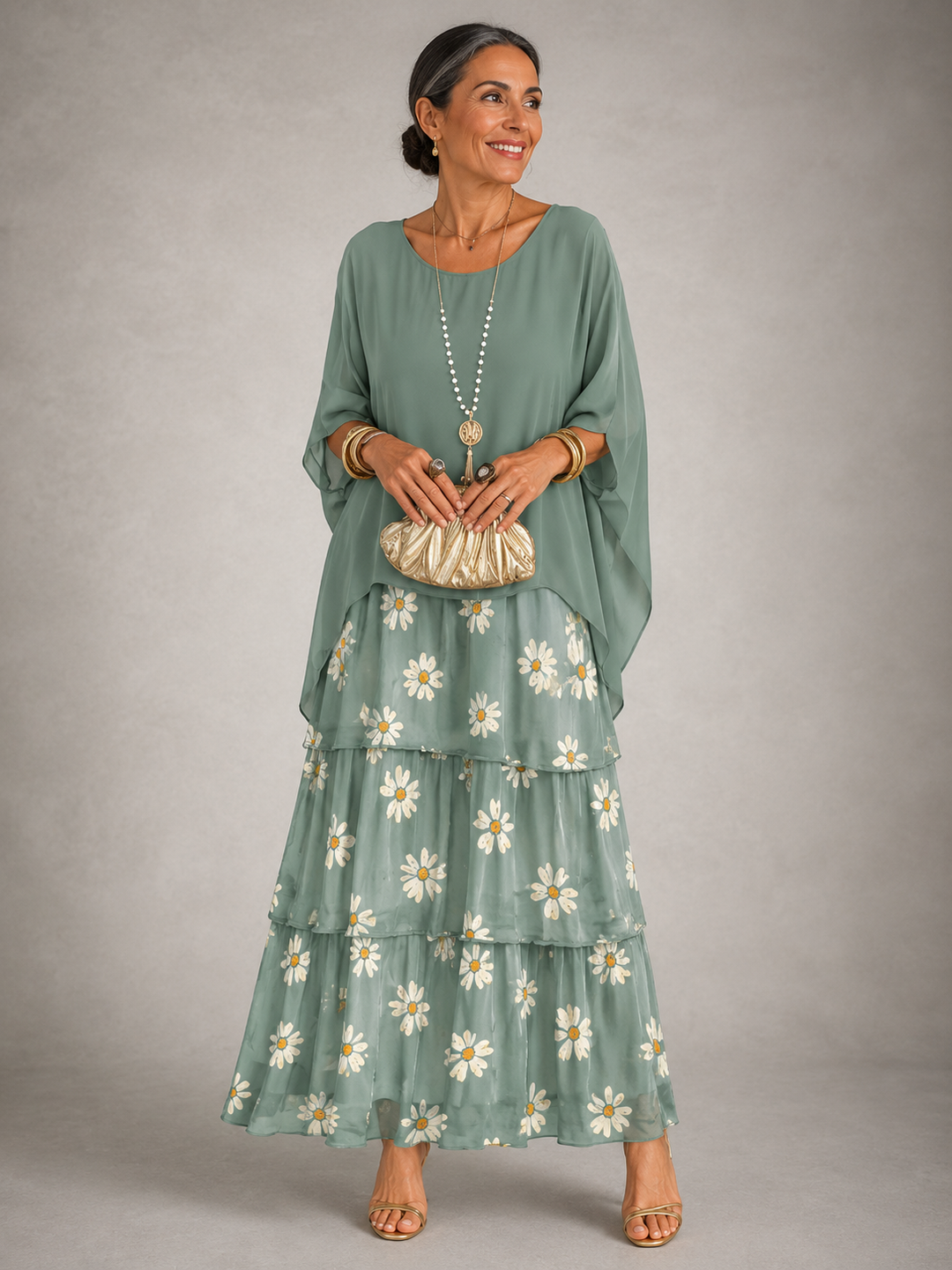 Janet Tiered Chiffon Maxi Dress with Flutter Sleeves