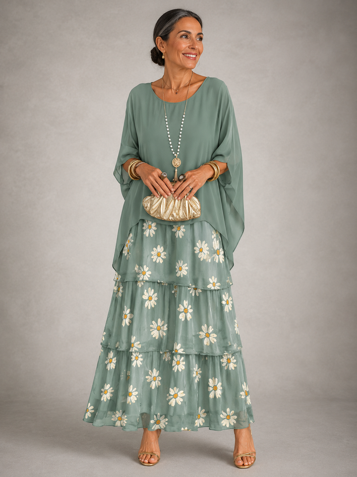Janet Tiered Chiffon Maxi Dress with Flutter Sleeves