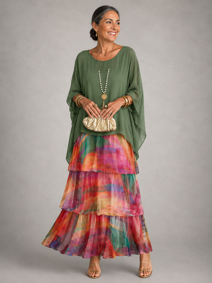 Janet Tiered Chiffon Maxi Dress with Flutter Sleeves