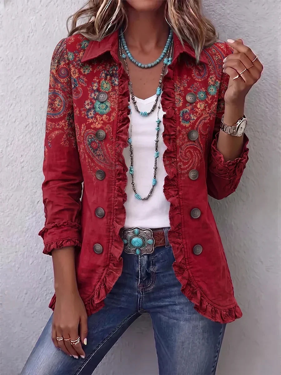 Charlotte Bohemian Red Paisley Ruffle Jacket