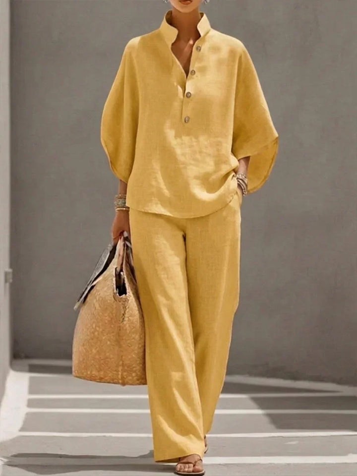 Sophie Linen-Look Batwing Sleeve Wide Leg Pant Set
